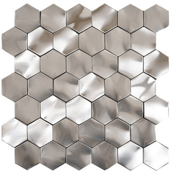 11.51"x11.51" Rolling Hexagon Metallix Mosaic, Set Of 4 Stainless Steel/Gunmetal