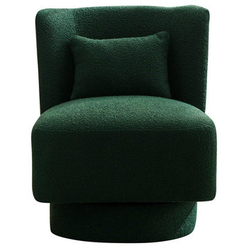 Comfortable Accent Chair, Swiveling Design With Boucle Seat & Curved Back, Green