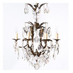 6 Arm Brass Cage with Iceberg drops - Chandeliers