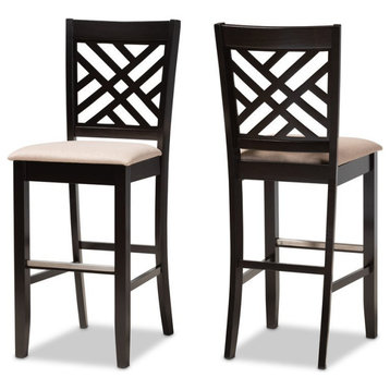 Bowery Hill Brown Upholstered Espresso Wood 2-Piece Bar Stool Set