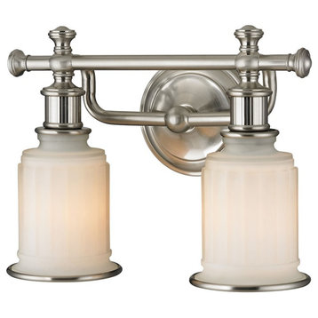 ELK Lighting Acadia 2-Light Vanity Lamp, Nickel/Opal Reeded Pressed