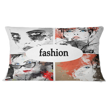 Collage of Girls Abstract Portrait Throw Pillow, 12"x20"