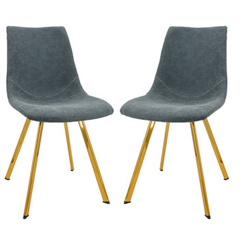 LeisureMod Markley Leather Dining Chair With Gold Legs Set of 2, Peacock Blue
