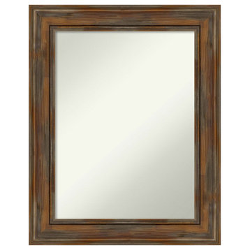 Alexandria Rustic Brown Non-Beveled Wood Bathroom Wall Mirror - 24 x 30 in.
