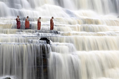 Monks in waterfalls,  Dang Ngo