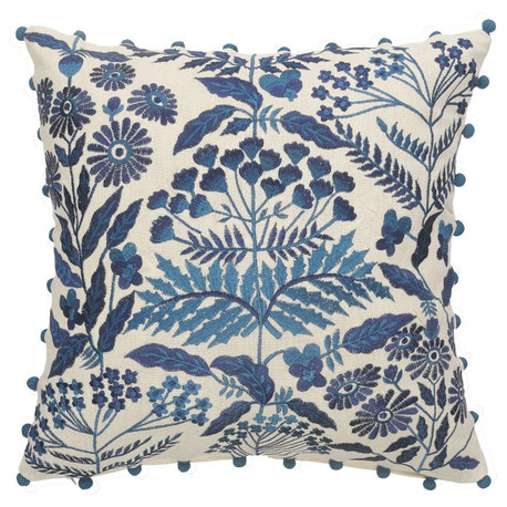 Off-White and Navy Bohemian Floral Throw Pillow