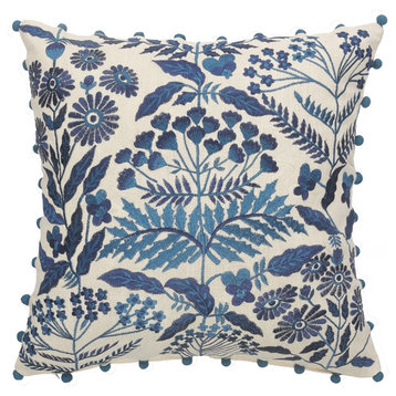 Off-White and Navy Bohemian Floral Throw Pillow