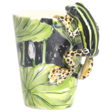 Frog 3D Ceramic Mug, Green Stripes