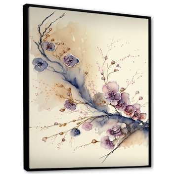 Pink And Plum Cherry Blossom Branch IV Framed Canvas, 34x44, Black