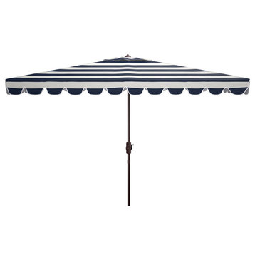 Safavieh Vienna 6.5'x10' Rectangle Crank Umbrella, Navy/White