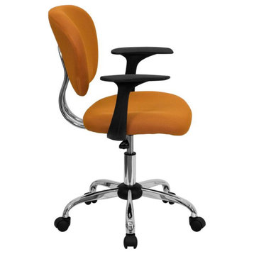 Mid-Back Orange Mesh Padded Swivel Task Office Chair With Chrome Base and Arms