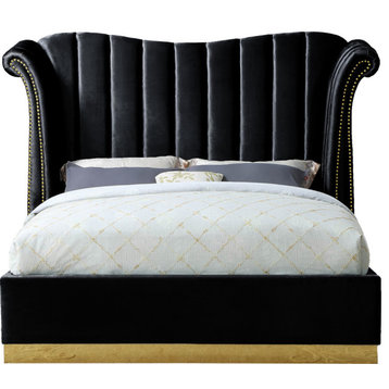 Flora Velvet Bed, Black, King