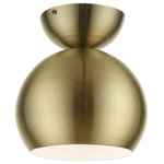 Livex Lighting - Stockton 1 Light Antique Brass Globe Semi-Flush - Featuring a clean and crisp modern look, the Stockton one light globe semi flush makes a contemporary statement with the smooth cone shape of its antique brass finish exterior.  A gleaming shiny white finish on the interior of the metal shade and polished brass finish accents bring a refined touch of style.