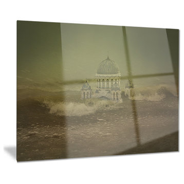 "Covered Old City" Landscape Digital Glossy Metal Wall Art, 28"x12"