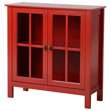 Os Home And Office Red Glass Door Accent And Display Cabinet