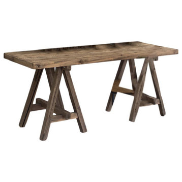 Farmhouse Rustic Recycled Wood Rectangle Console Table Sawhorse Base