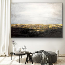 Preethi Arts - 60x48" black white gold huge minimal abstract Contemporary artwork - Paintings