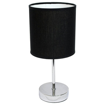 Simple Designs Chrome Mini Basic Table Lamp With Fabric Shade, Black