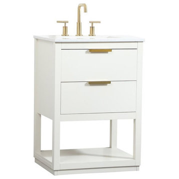 Elegant Decor Larkin 24" Solid Wood MDF Single Bathroom Vanity in White