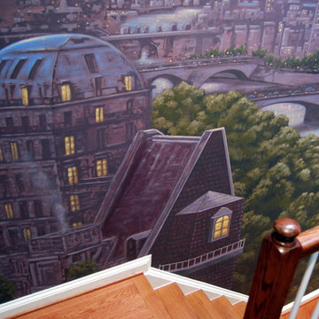 Paris Panorama 360 degree Mural hand painted throughout a 17 foot stairway