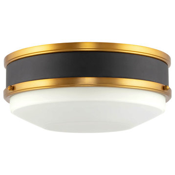 Kira Home Yvonne 13" Flush Mount Ceiling Light, Frosted Glass Dome Shade, Black