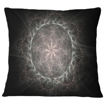 Rounded Silver Glowing Fractal Flower Floral Throw Pillow, 18"x18"
