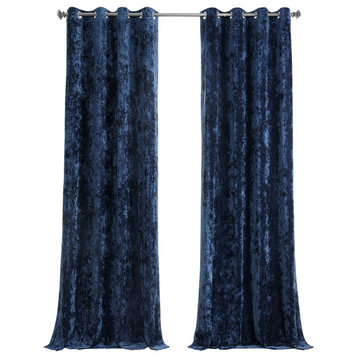 Lush Crush Grommet Velvet Window Curtain Single Panel, Sapphire Blue, 50w X 84l