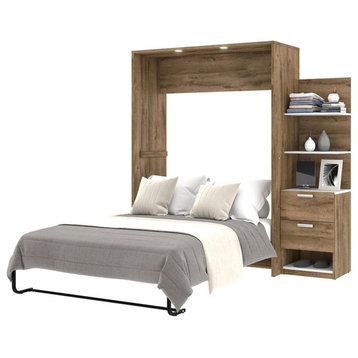 Atlin Designs Modern Wood Full Murphy Bed with Nightstand in Rustic Brown/White