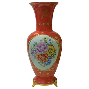 Western Style Porcelain Orange Flower Scenery Round Vase Hws2801