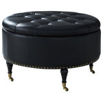 Inspired Home - Albina PU Leather Hidden Storage Tufted with Nailhead Trim Ottoman, Black - Our PU leather ottoman adds a contemporary yet reserved touch to your living room or home office. Featuring supple PU leather with button tufting and contrasting goldtone nailhead trim, the comfort of a high density foam cushioned seat that doubles as a removable lid for a hidden storage compartment, rich wood legs with casters for ease of use. This sophisticated accent piece provides not only dual functionality but also a focal point of style and flair that seamlessly incorporates your main decor to create an inviting and comfortable atmosphere to come home to.FEATURES: