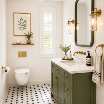 Timeless Green Powder Room | Modern Transitional Bathroom Design
