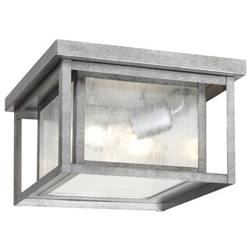 Sea Gull Hunnington Two Light Outdoor Ceiling Flush Mount, Weathered Pewter