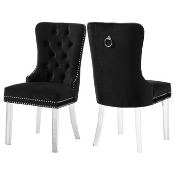 The Dame Dining Chair, Black, Velvet (Set of 2)