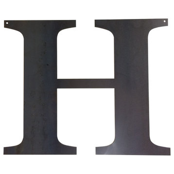 Rustic Large Letter "H", Raw Metal, 22"