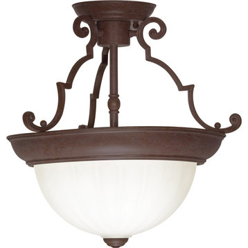Nuvo 2-Light 13" Semi-Flush Dome W/ Frosted Melon Glass In Old Bronze Finish