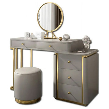 Makeup Vanity Set with Drawers Retractable Dressing Table Stool & Mirror