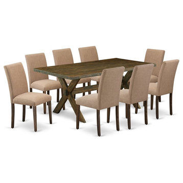 East West Furniture X-Style 9-piece Wood Dining Set in Brown/Light Sable