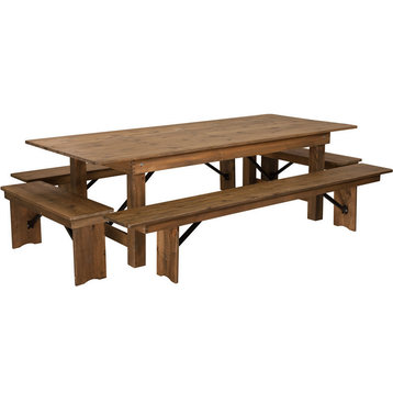 HERCULES Series 8'x40'' Antique Rustic Folding Farm Table and Four Bench Set