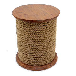 Benzara Transitional Spool Shaped Wooden End Table with Mooring Rope ...