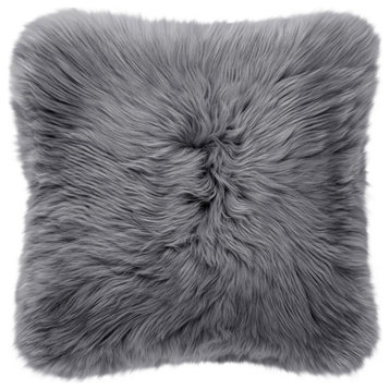 Modern Sheepskin 20"x20" Pillow, Charcoal Gray