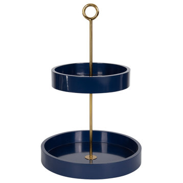 Lipton Tiered Decorative Tray, Navy Blue/Gold 13x13x20