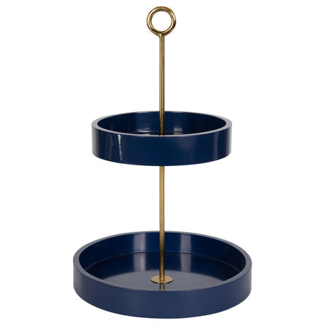 Lipton Tiered Decorative Tray, Navy Blue/Gold 13x13x20