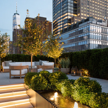 NYC Rooftop Water Feature At Sunset