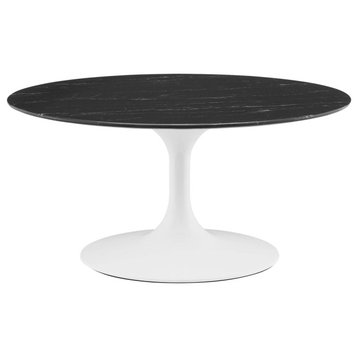 Coffee Table, Round, Black White, Artificial Marble, Metal, Modern, Hospitality