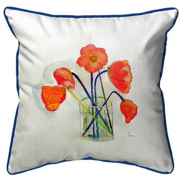 Betsy Drake Poppies in Vase Large Indoor/Outdoor Pillow 18x18
