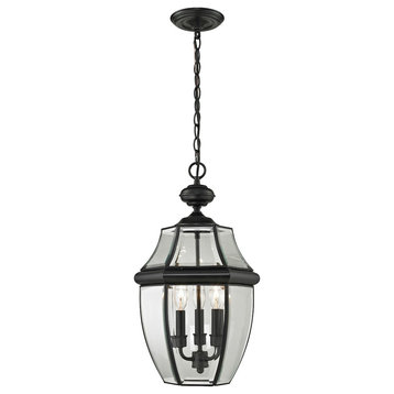 3-Light Clear Beveled Glass Black Hanging Lantern