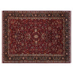 Bareen's Designer Rugs - Abassi Afsha Pak-Persian Danae Red/Black Wool Rug - 6'2 x 9'0 - Designed with mesmerizing intricacy and gorgeous color palette, this hand-knotted masterpiece demonstrates the beauty and electrifying thrill of Pak Persian art. These meticulously handcrafted Pak-Persian rug is made with pure wool and features breathtaking traditional and Transitional designs in bold lush color pallet. Known for their intricate designs these rugs are a reproduction of Persian rugs, made in Pakistan with unique Mughal designs. Made by master weavers using the same Persian texture, design and dying technique, we wanted to produce the most significant manifestation of the Persian art, life and culture. This rug is most famous for its exceptional quality, incredible designs, patterns and vibrant rich color. Pak-Persian rugs made with Persian weave with high knot counts, which enables the high intricacy and detail found in the patterns are also referred to as "State of art", each color adds a rich beautiful detail in the artwork of this rug. The design, color and beautiful chromatic composition with a vibrant sheen with traditional and Transitional designs, exude beauty, elegance and quality make this rug a masterpiece of its own.