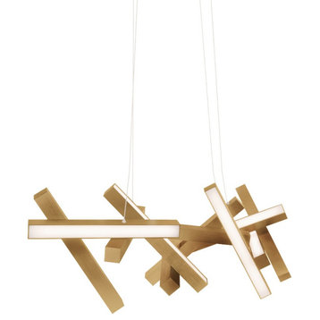 Chaos LED Linear Pendant, Aged Brass