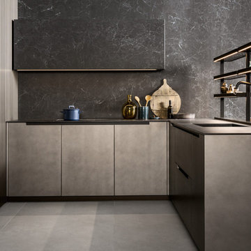 Combined  Nero Greco and Calce Antracite Kitchen by LAMINAM