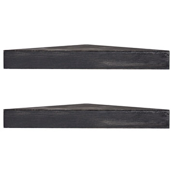 Rustic Wood Floating Corner Shelves (Set of 2) - Black